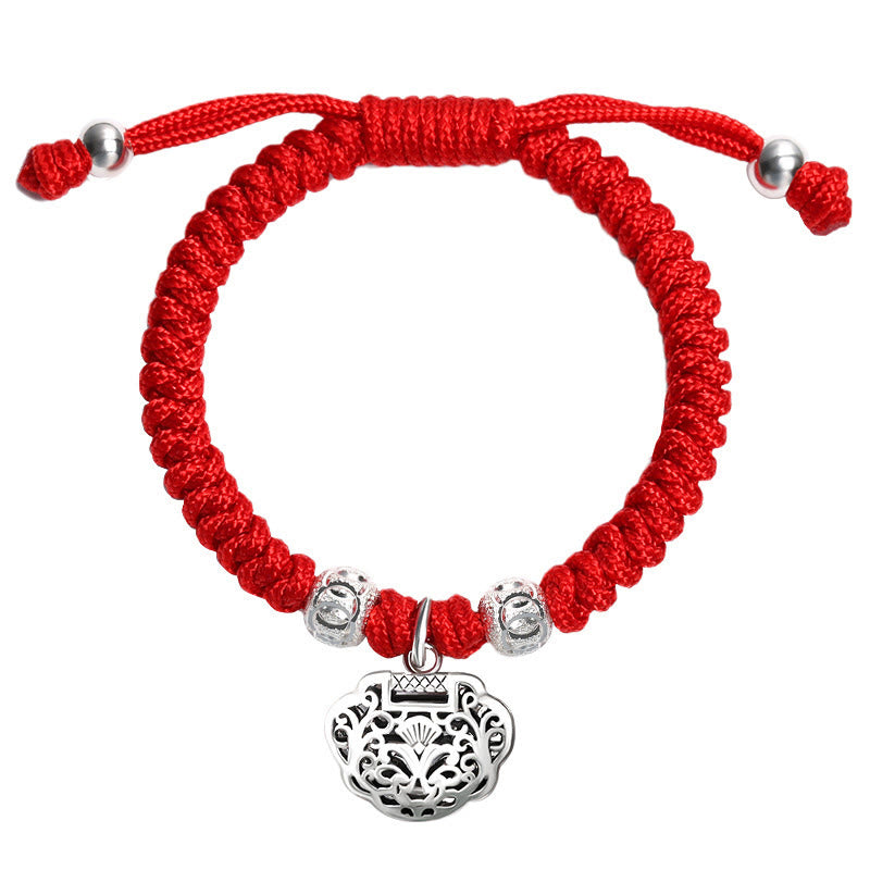925 Sterling Silver Chinese Lock Charm Red String Kid's Protection Bracelet