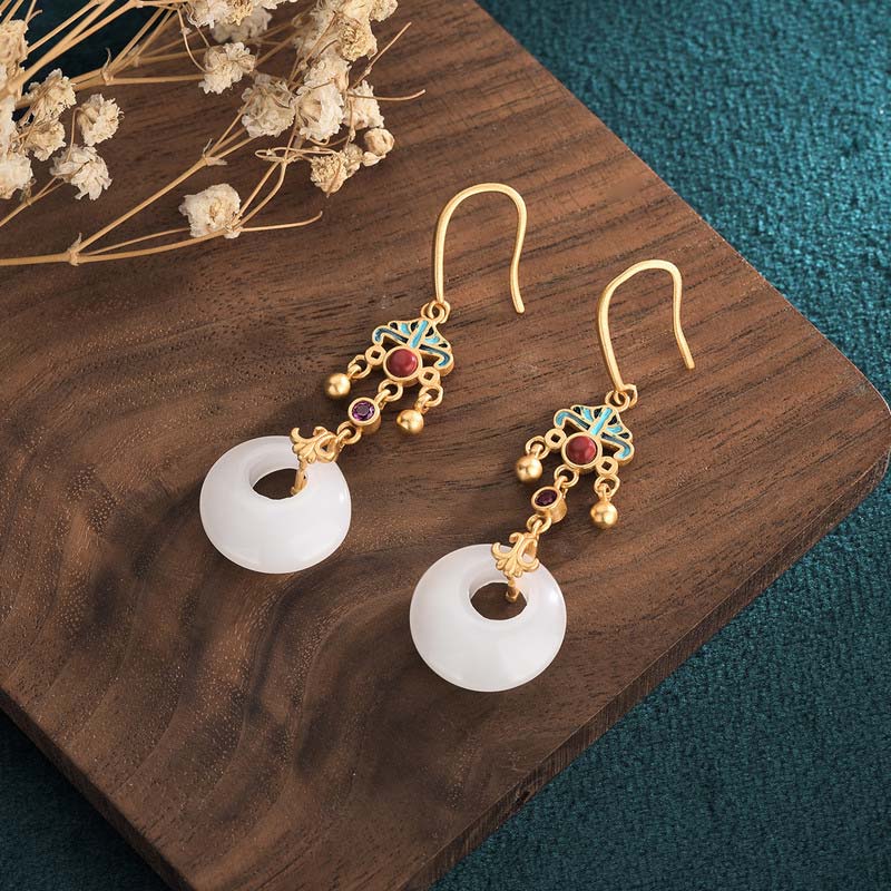 White Jade Blessing Drop Earrings for Protection & Luck