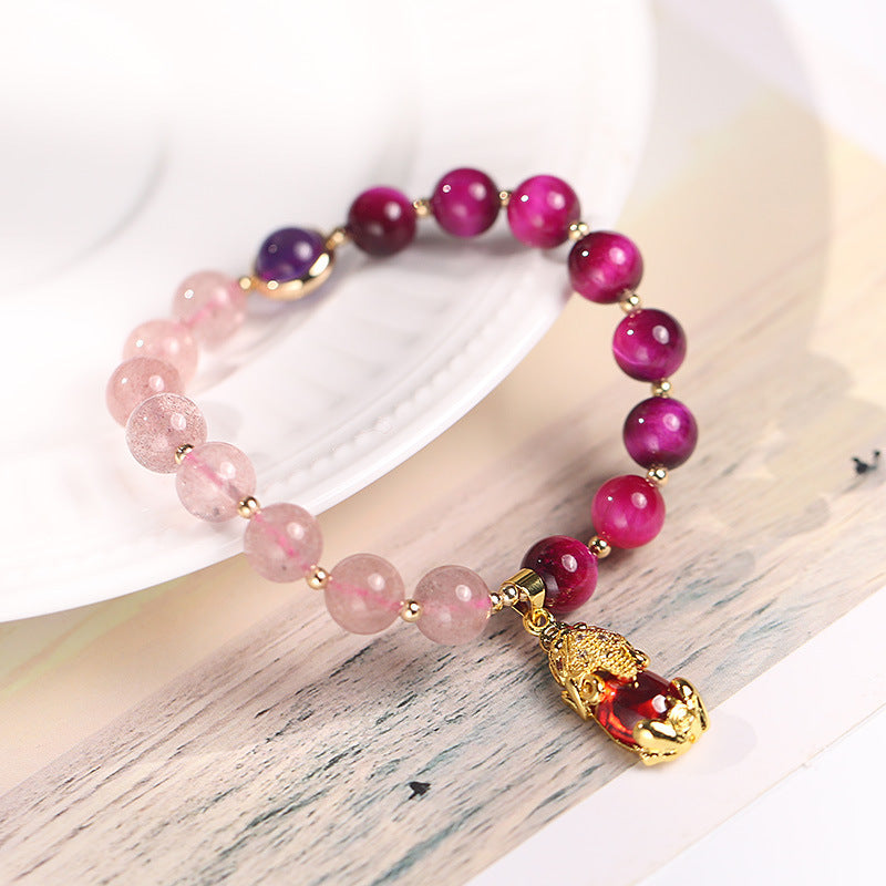 8mm Strawberry Quartz Pixiu Love Bracelet for Prosperity