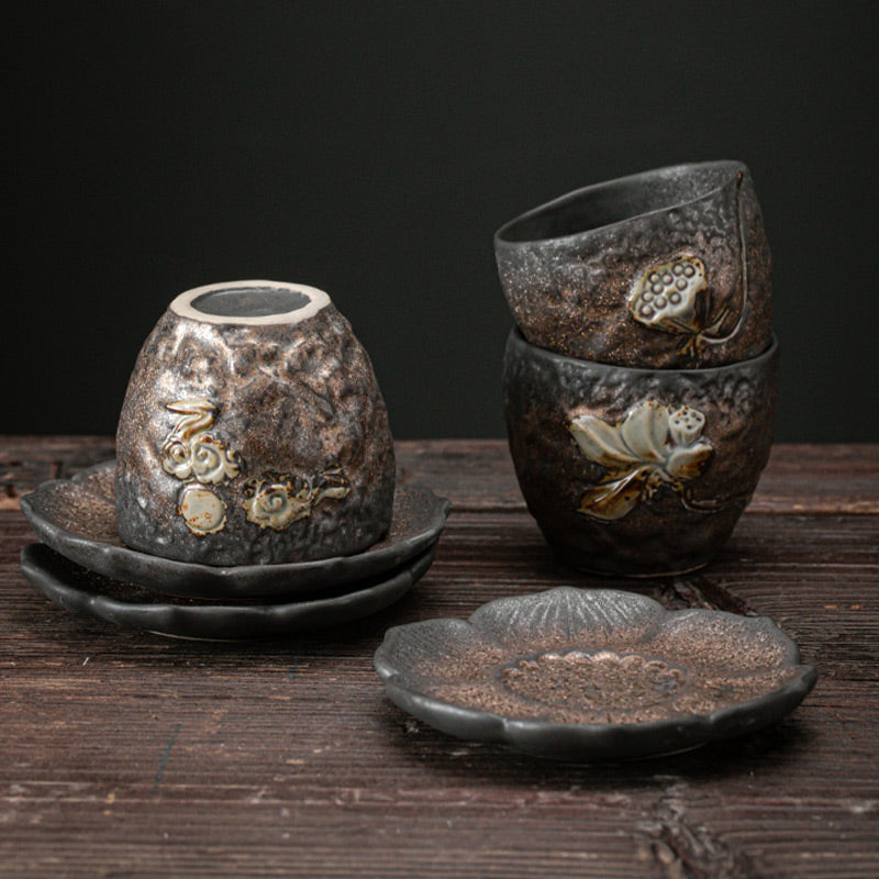 Lotus Pod Leaf Flower Ceramic Kung Fu Tea Cup 110ml