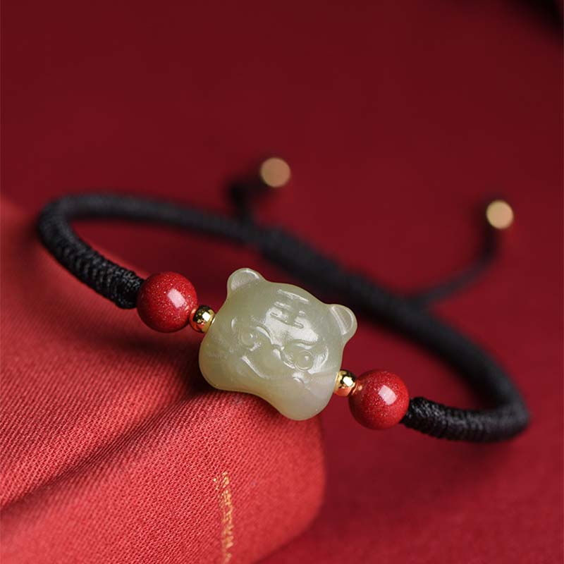 Jade Cinnabar Lucky Tiger String Bracelet for Protection & Luck