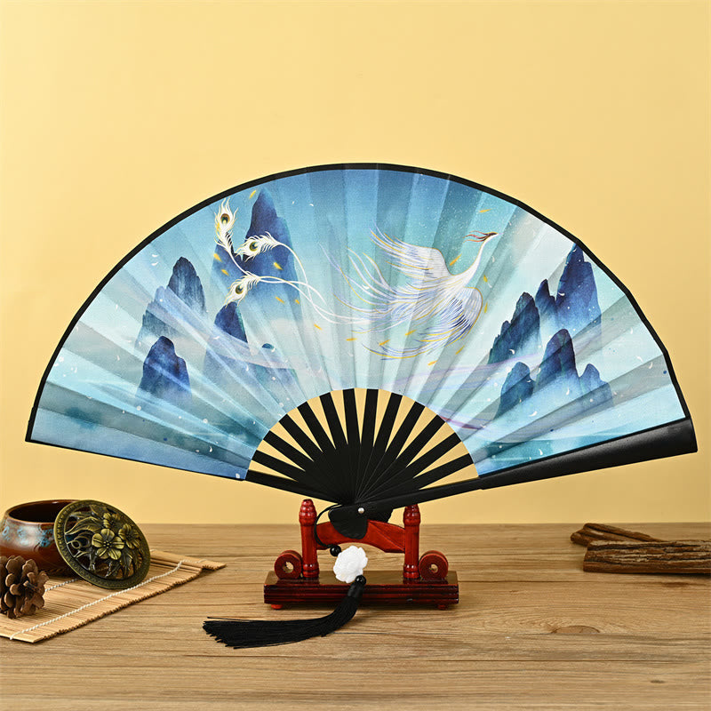 Elegant Chinese Folding Fan | Vintage Handheld Fan with Tassel
