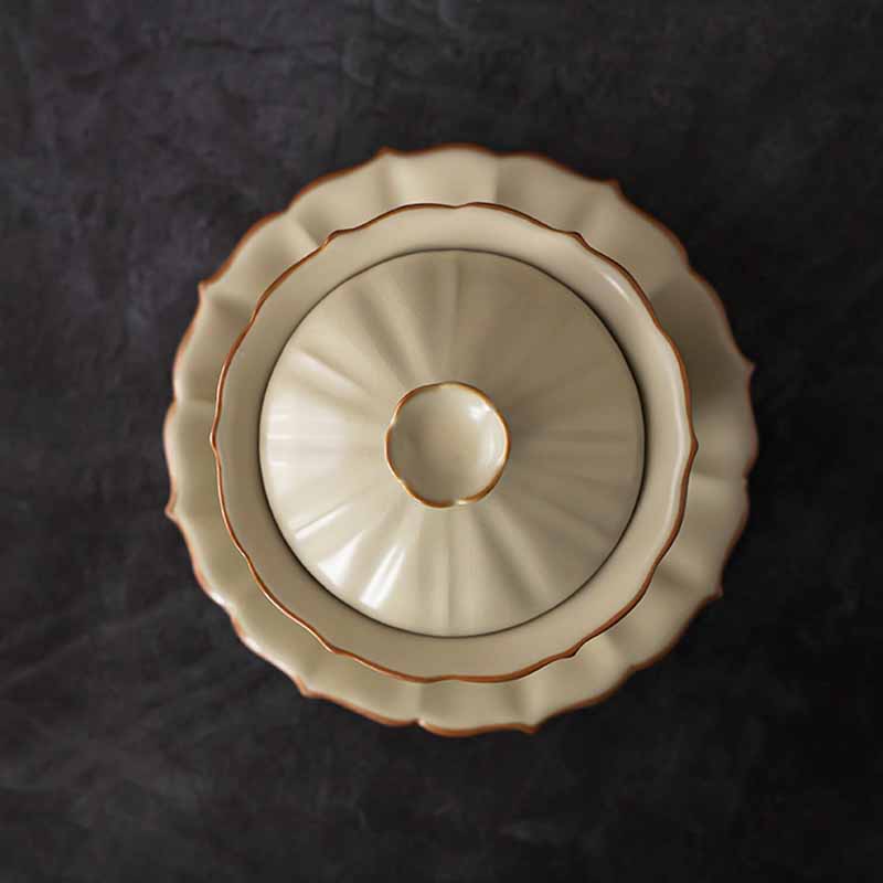 Beige Ceramic Gaiwan with Plum Blossom Design 120ml Tea Set