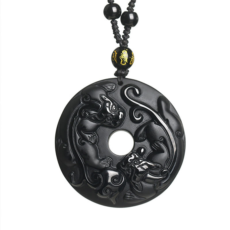 Black Obsidian Peace Buckle Pixiu Strength Necklace