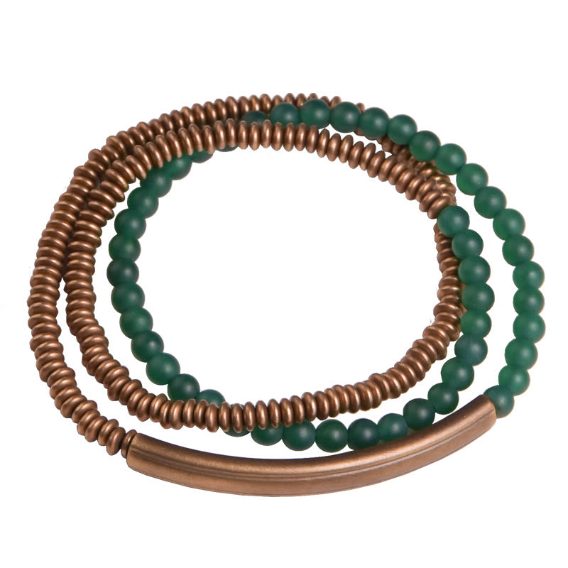 Triple Wrap Agate Stone Protection Copper Bracelet