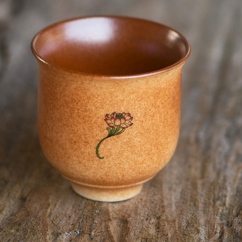 Dunhuang Lotus Ceramic Teacup 90ml for Zen Decor