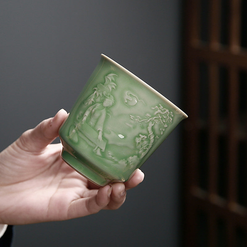 Ceramic Teacup with Zen Landscape Art | 130-195ml Capacity