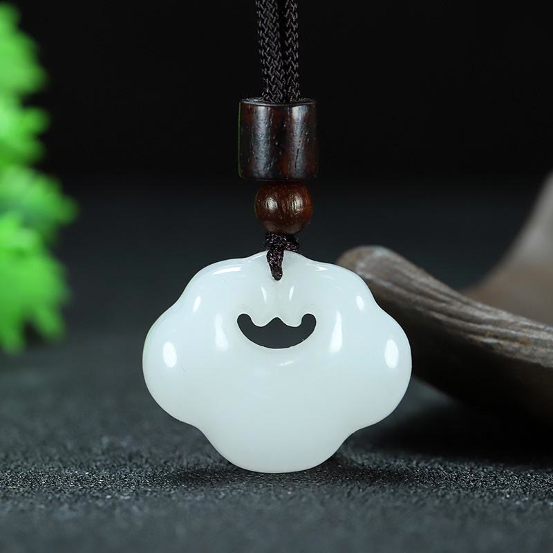 Unisex Tianshan Jade Chinese Lock Abundance Necklace