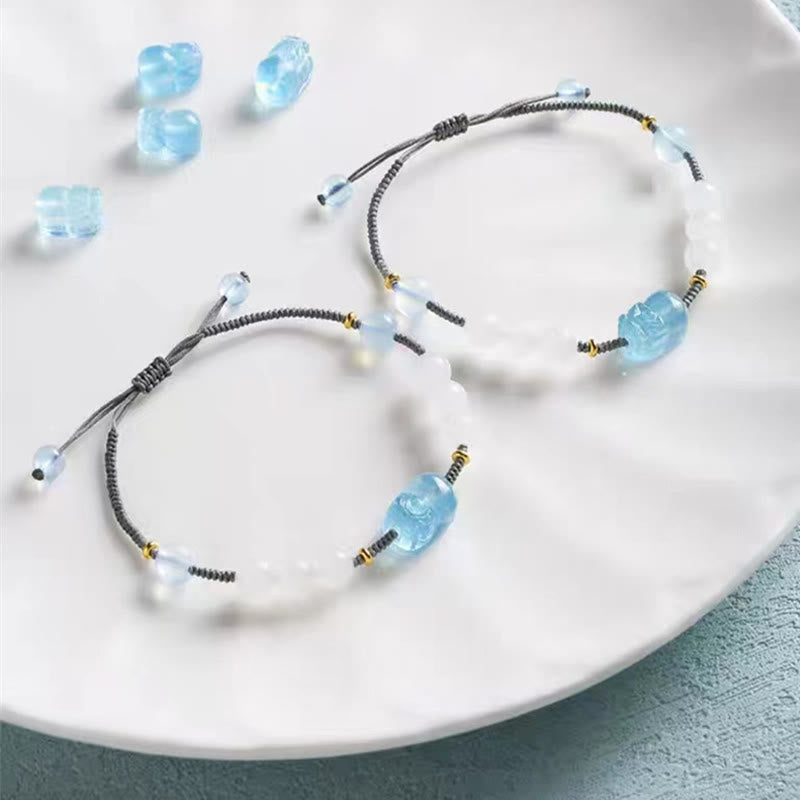 Aquamarine & White Jade Pixiu Bracelet for Wealth & Serenity