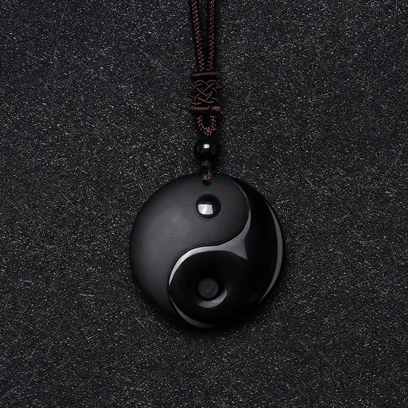Black Obsidian Taoism Yin Yang Necklace for Purification