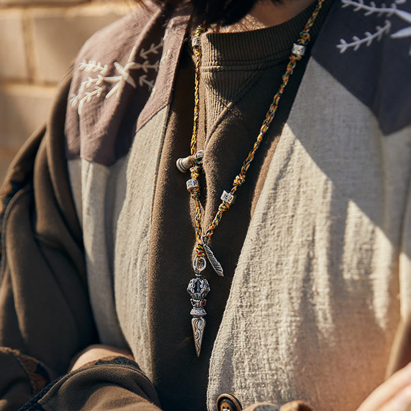 925 Sterling Silver Om Mani Padme Hum Necklace Dorje Vajra Pendant