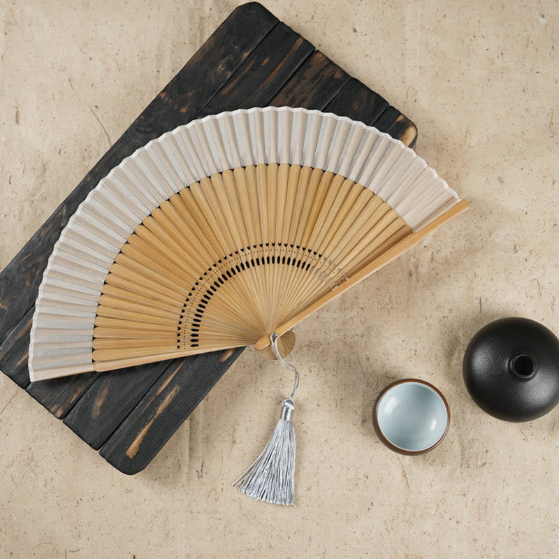 22cm Bamboo Folding Fan with Cherry Blossom Engraving