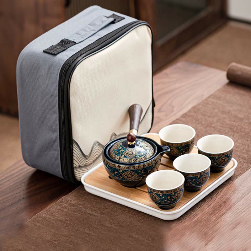 Ceramic Chinese Gongfu Teapot Set with Portable Gift Bag