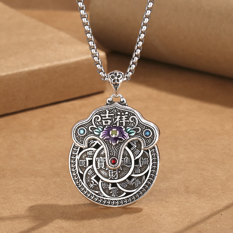 Peony Flower Copper Coins Spiritual Necklace for Wealth & Healing