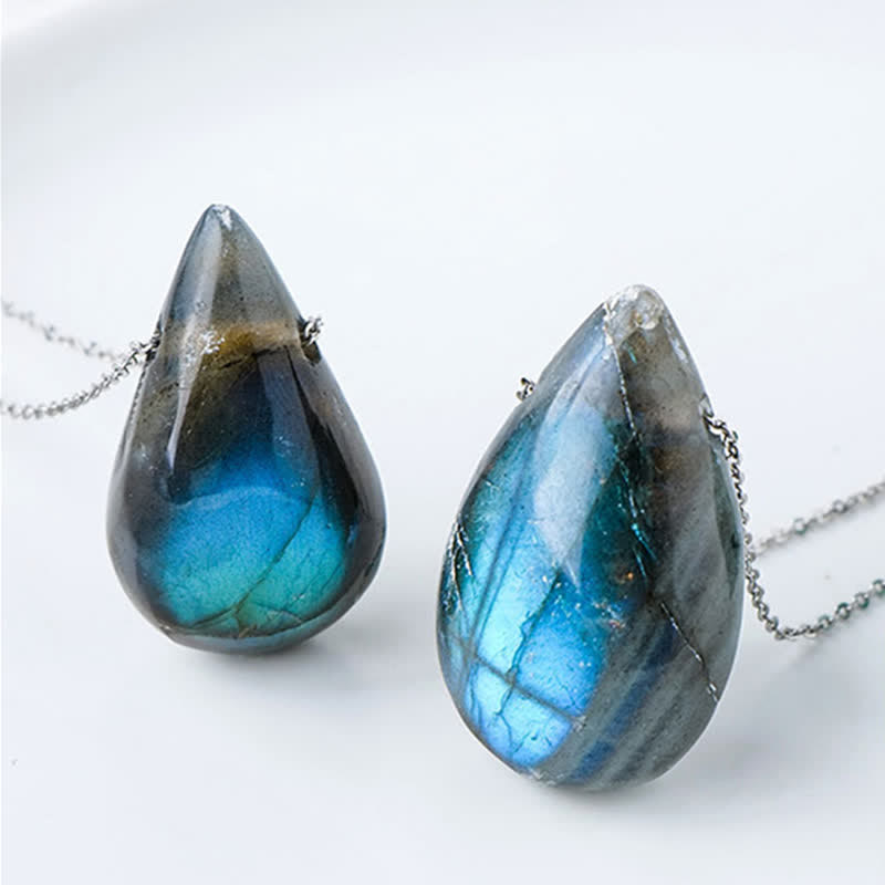 Labradorite Water Drop Support Healing Necklace Pendant 3cm