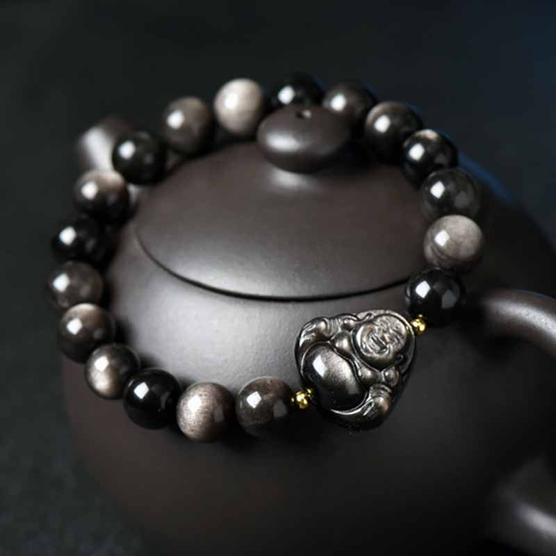 Silver Sheen Obsidian Protection Bracelet 8mm Meditation Beads