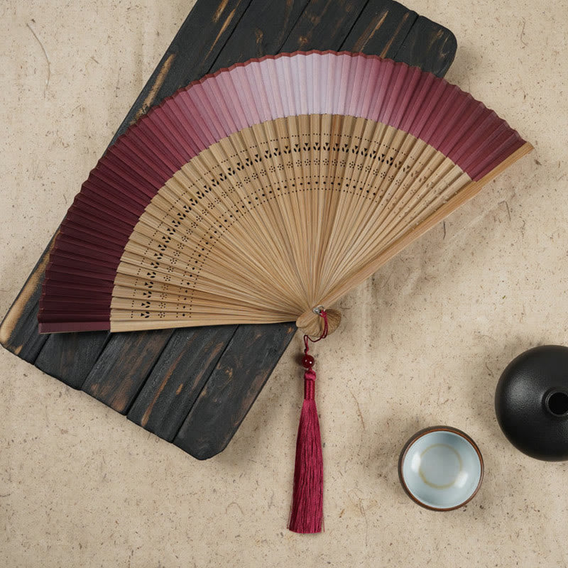 21.5cm Bamboo Folding Fan with Gradient Hollow Engraved Design
