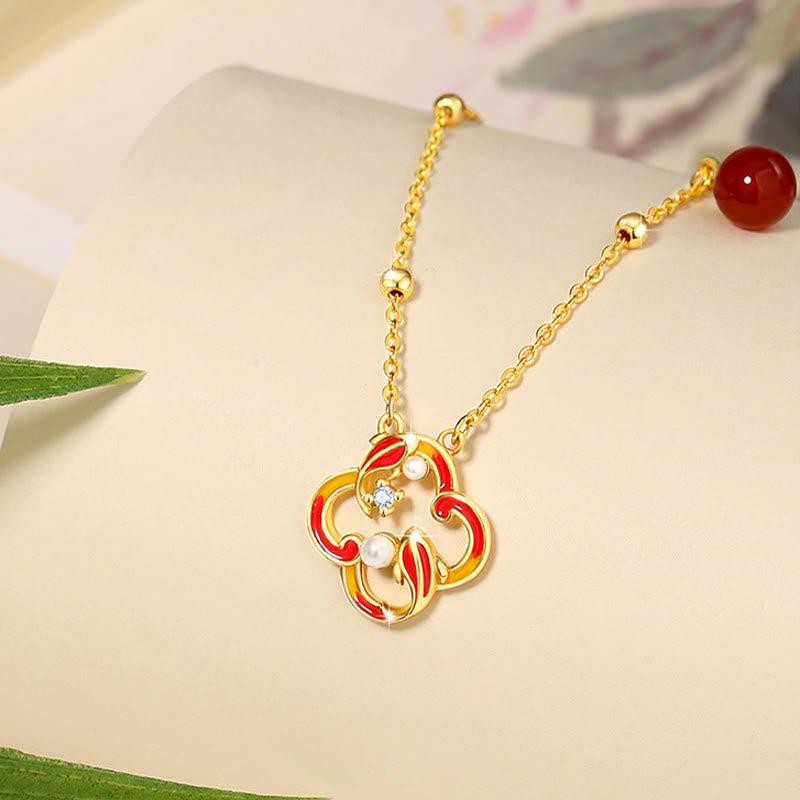 925 Sterling Silver Koi Fish Jewelry Set with Red Agate Pearl