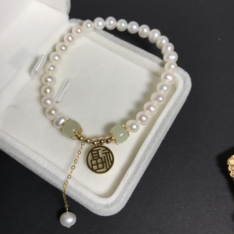 Hetian Jade Pearl Bead Bracelet for Happiness & Wisdom
