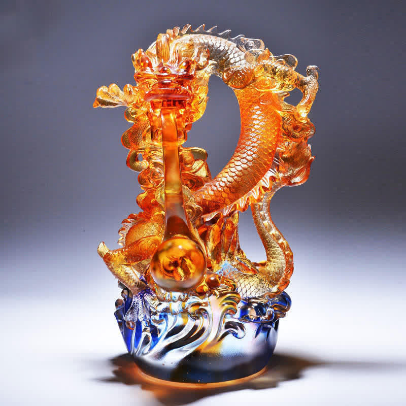 Handmade Liuli Feng Shui Dragon Crystal Art for Success