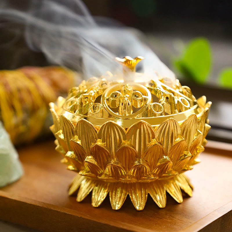 Lotus Shaped Zinc Alloy Incense Burner for Meditation