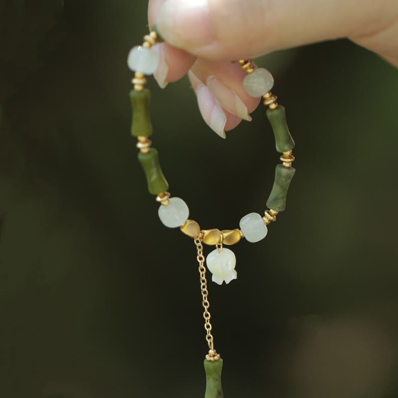Green Bamboo Jade Wealth Bracelet for Prosperity & Growth