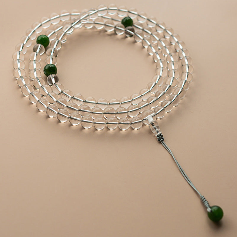108 Beads White Crystal Jade Gemstone Mala Bracelet for Meditation