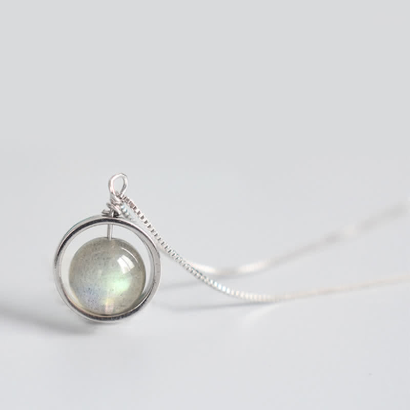 Moonstone Necklace Pendant 925 Sterling Silver Love Planet Rotatable