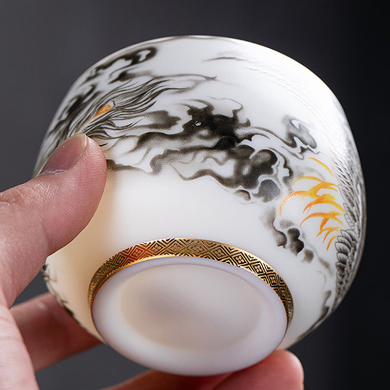 Porcelain Phoenix Ceramic Tea Cup 185ml with Gift Box