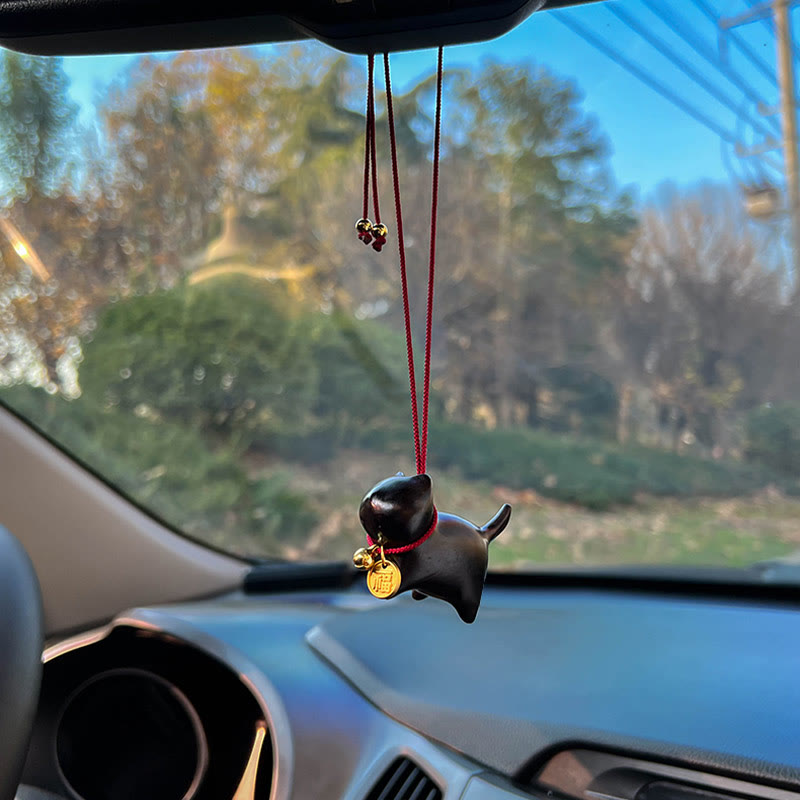 Ebony Wood Green Sandalwood Lucky Cat Balance Car Hanging