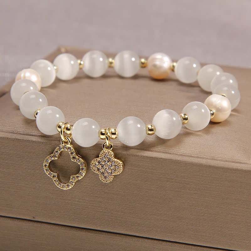 8mm Cats Eye Pearl Love Charm Bracelet for Calm & Peace