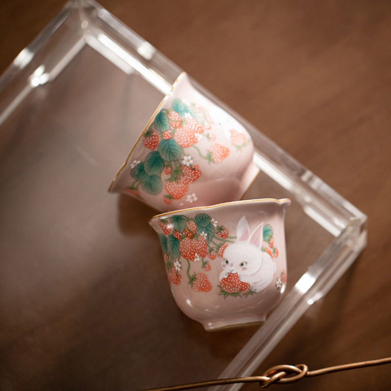 55ml Ceramic Strawberry Rabbit Teacup | Zen Decor Delight