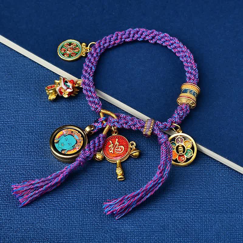 Tibetan Green Tara & Zakiram Red String Bracelet for Wealth