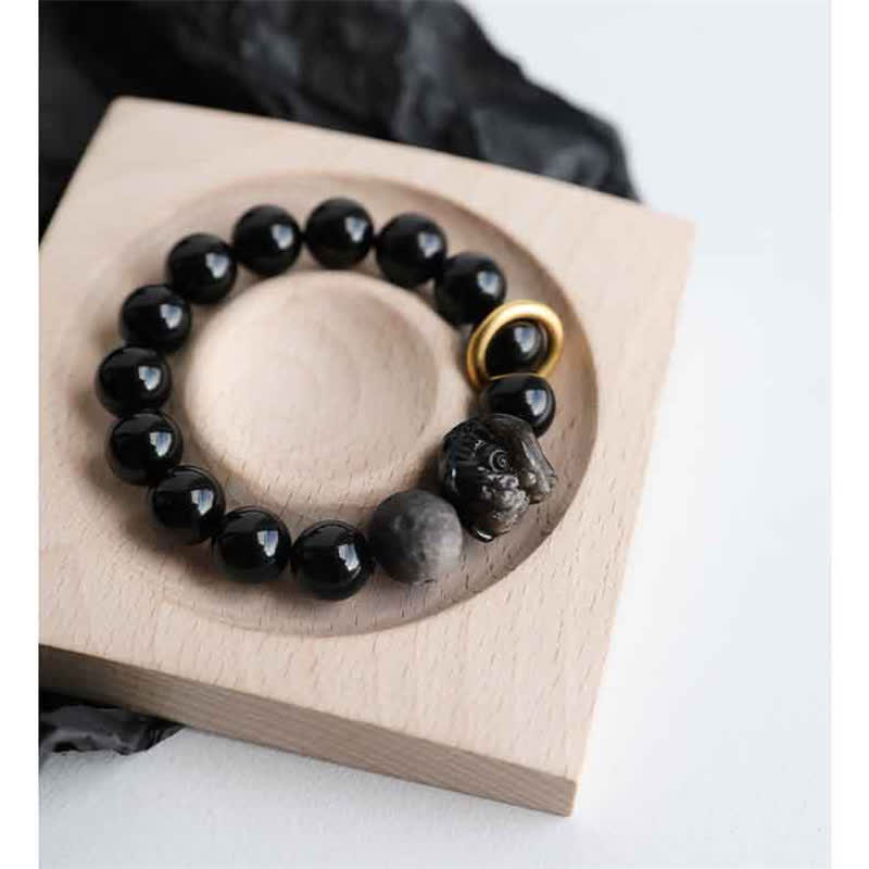 12mm Black Obsidian Lion Strength Empowerment Bracelet