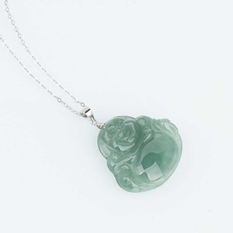 Jade Necklace Laughing Buddha Pendant | Protection & Calm