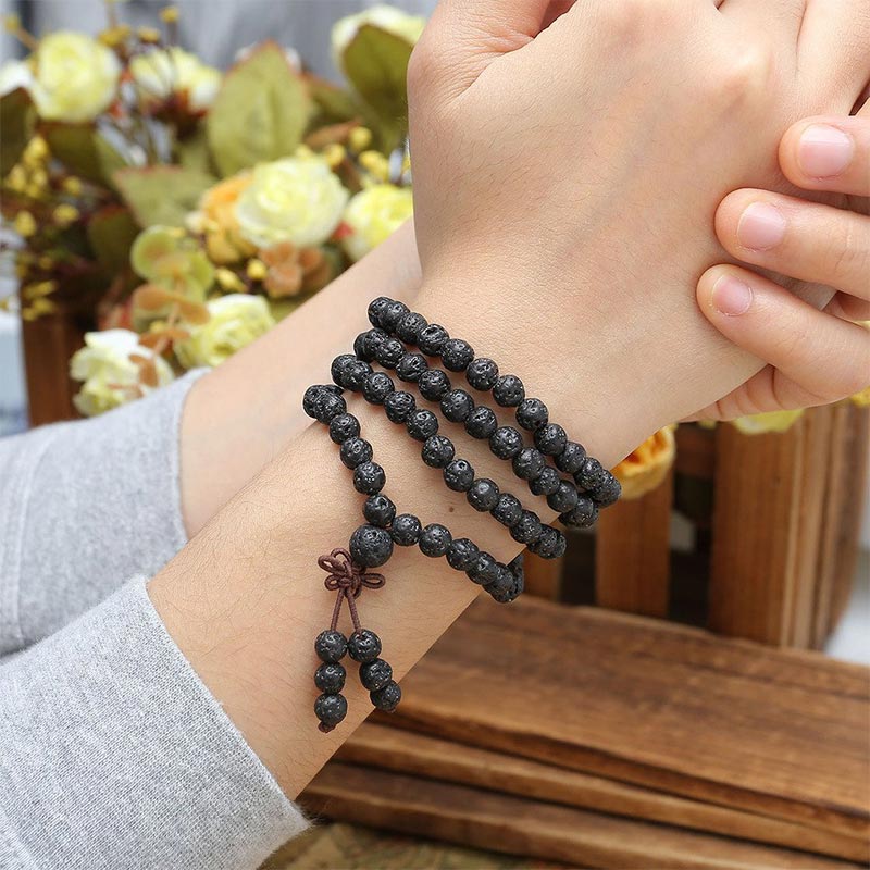 108 Beads Lava Rock Protection Bracelet for Meditation