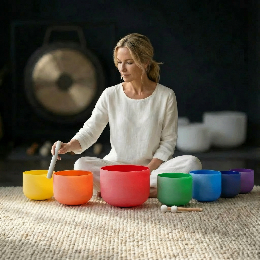 Colored Chakra Crystal Singing Bowl Set - 7 pcs 6 to 14 inches