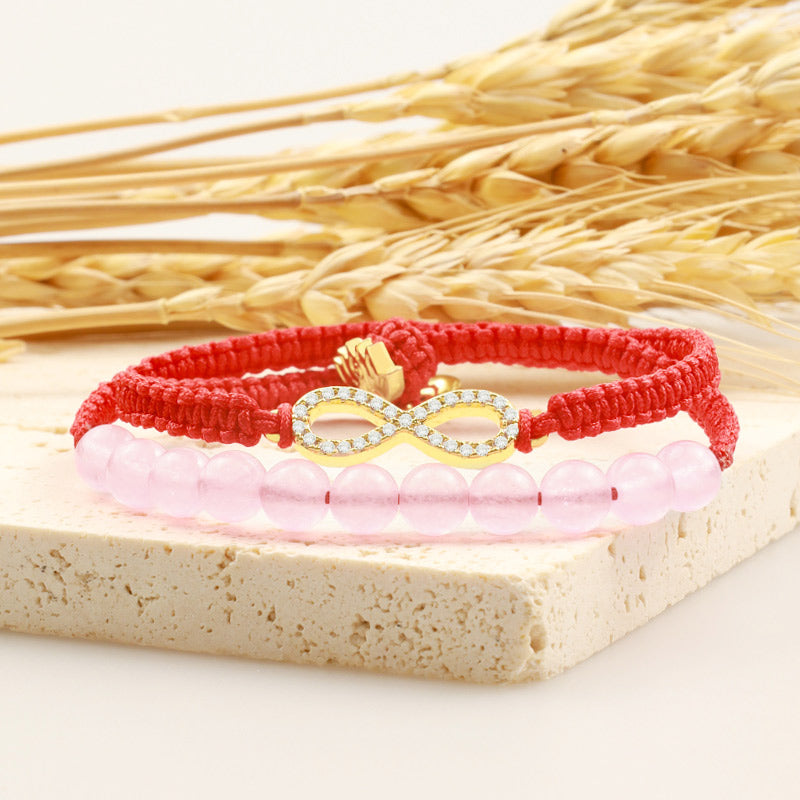 Lotus Pink Crystal Red String Bracelet 38cm Unisex