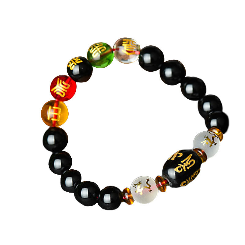 10mm Black Onyx Luck Bracelet with Tibetan Mantra