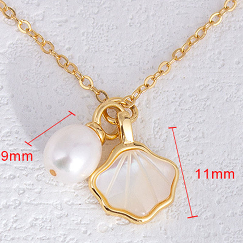 Ginkgo Tridacna Pearl Jewelry Set with Copper Ring Earrings Necklace