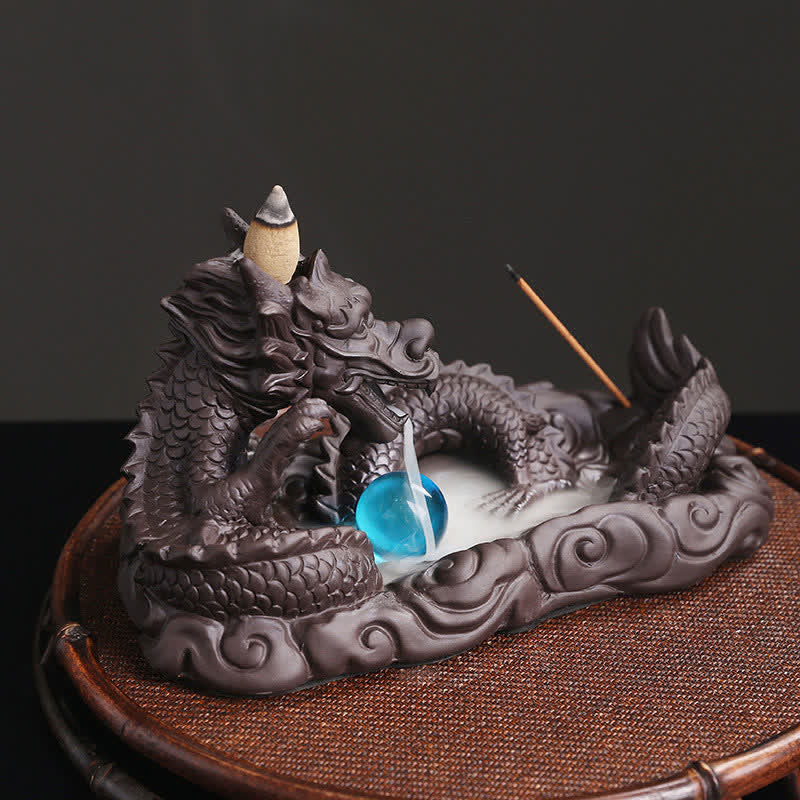 Purple Clay Dragon Incense Burner for Luck & Protection