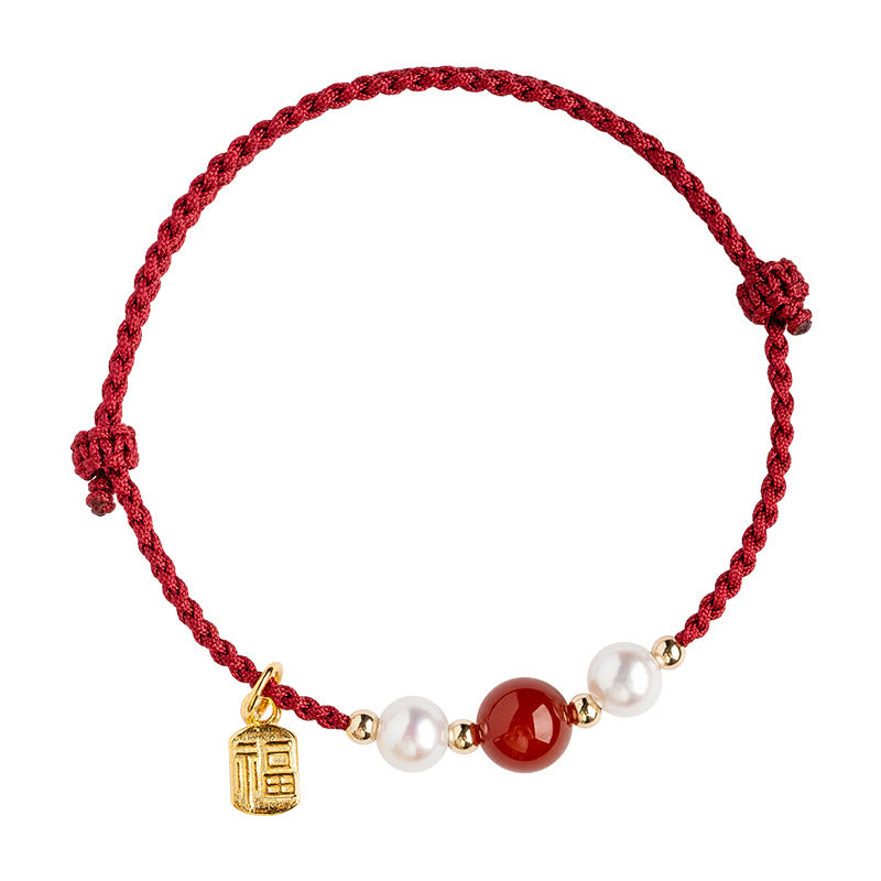 925 Sterling Silver Red String Bracelet with Fu Character