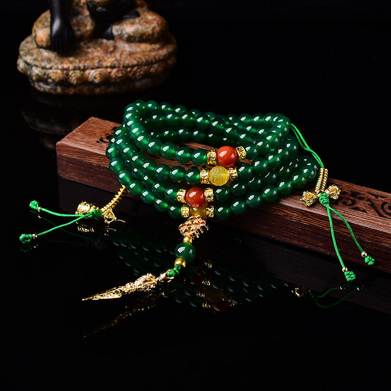 108 Beads Green Agate Gemstone Mala Bracelet 6mm, 8mm, 10mm