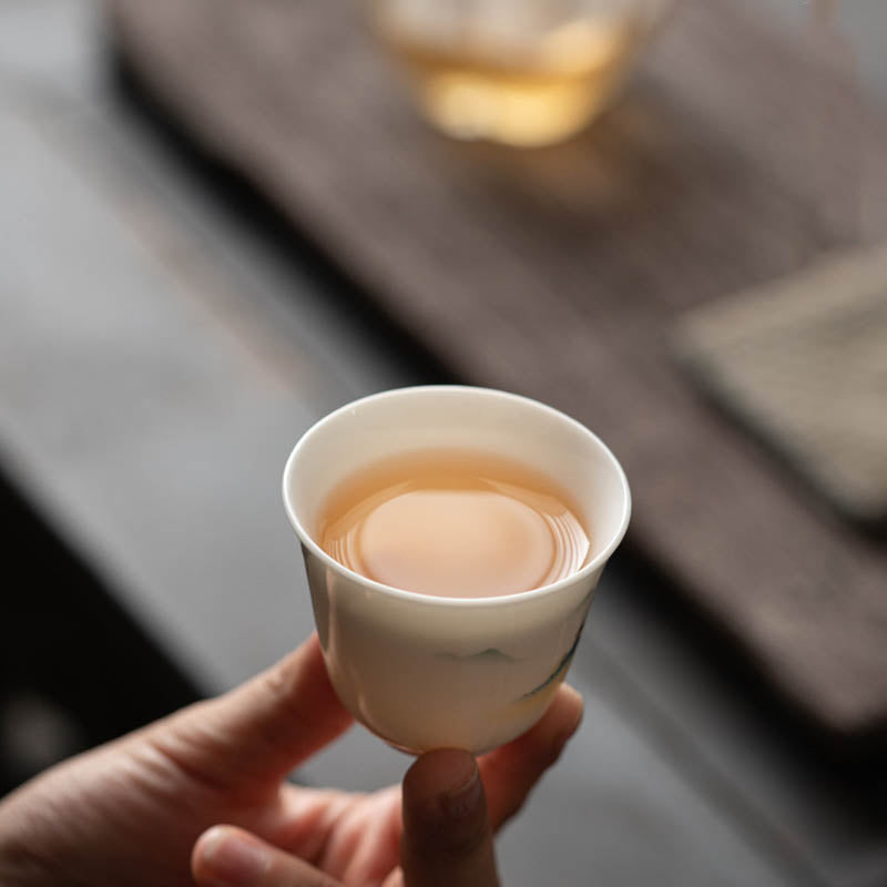 Zen Ceramic Teacup with Lotus Flower and Mountain Design 100ml