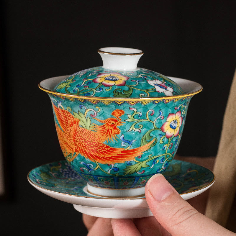 Ceramic Gaiwan Dragon Phoenix Tea Cup 160ml with Lid