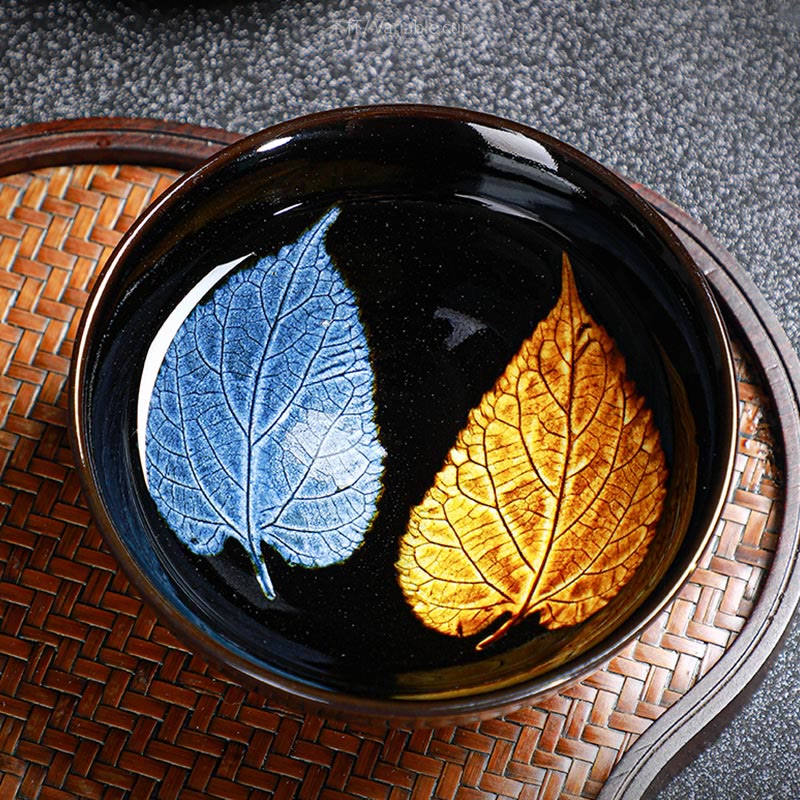 Gold Maple Leaf Jian Zhan Tenmoku Ceramic Teacup 120ml