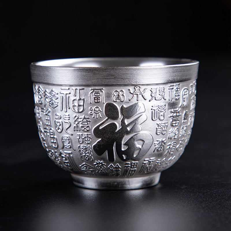 Ceramic Tea Cup with Dragon Phoenix & Fu Character Art - Zen Decor