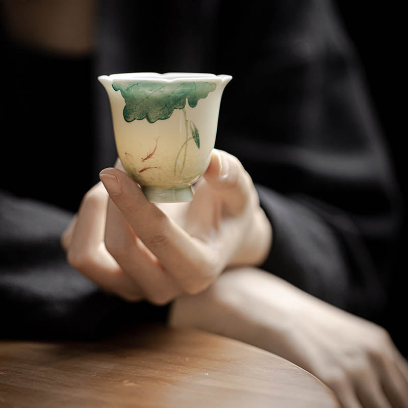 Ceramic Koi Fish Teacup 65ml Lotus Leaf Pattern