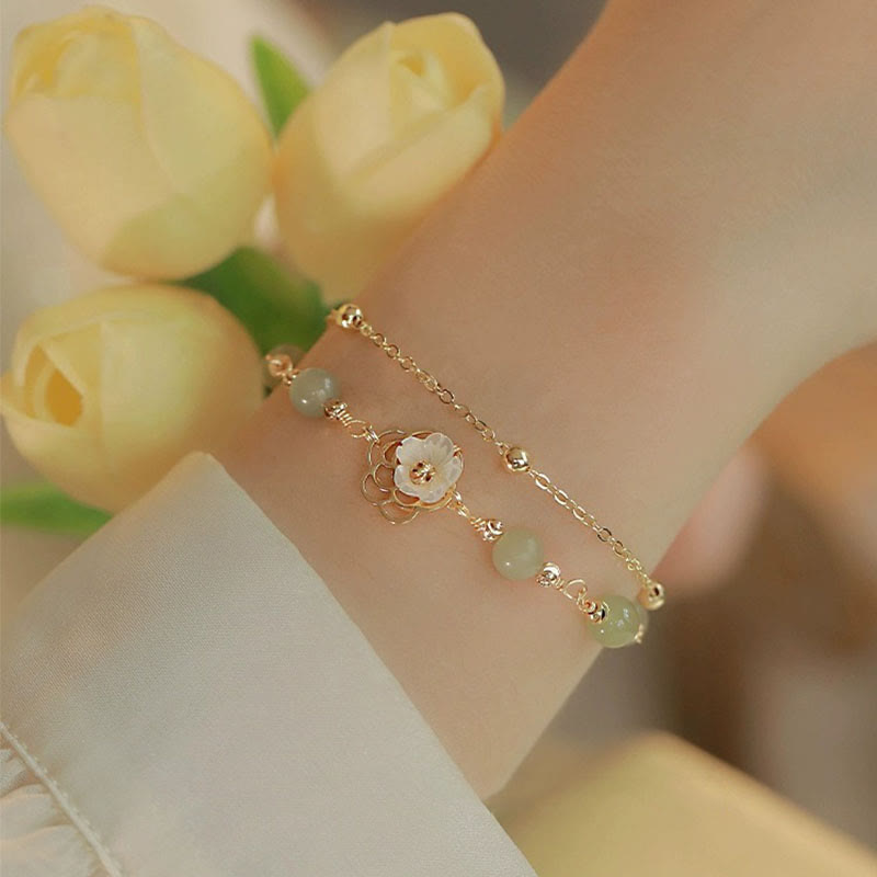 Double Layer 14K Gold Plated Jade Butterfly Luck Bracelet