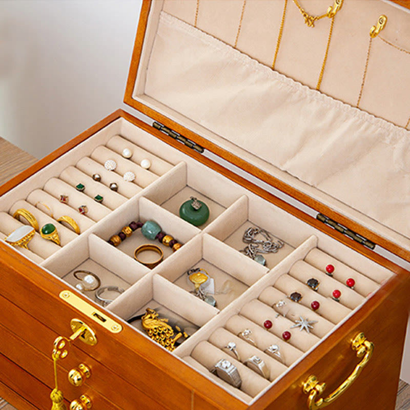 Four-Layer Solid Wood Jewelry Box with Velvet | Zen Decor
